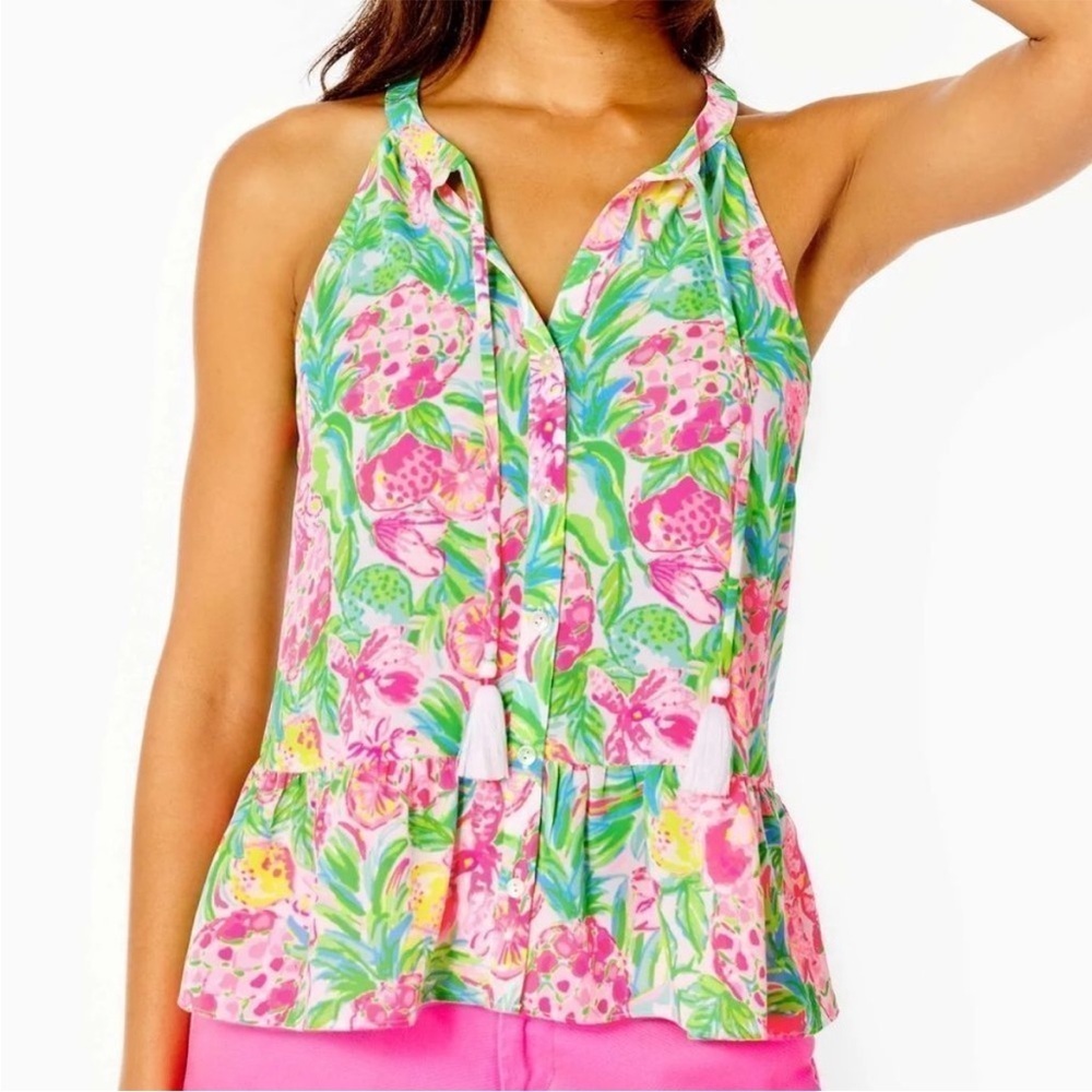 Lilly Pulitzer Carolane Lileeze Halter Resort White Pear Necessities NWT Size XS